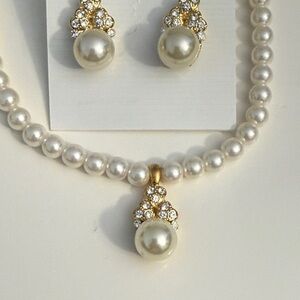 Pearl Necklace and Earring Set - White and Gold | Lead Free Pearl | New